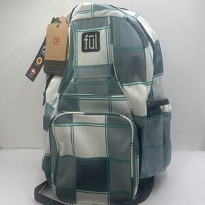FUL Backpack w Padded Laptop Cushion Sleeve Pockets Green & Gray Plaid - NEW